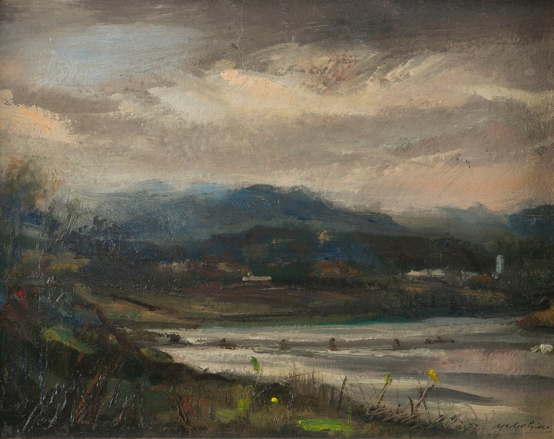 UGO UGOLINI | 'TEMPACCIO': UGO UGOLINI Italy 1917 - 1999 'TEMPACCIO' Oil on canvas on hardboard. Frame size 50.4 x 60.4 cm. Canvas 29.8 x 40.2 cm. Signed lower right as well as inscribed, titled and signed on the verso. Framed 