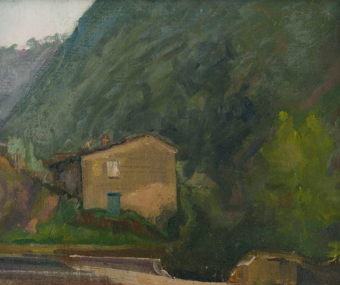 UGO UGOLINI | 'VERSILIA' (1980): UGO UGOLINI Italy 1917 - 1999 'VERSILIA' (1980) Oil on canvas on hardboard. Frame size 46.7 x 57 cm. 29.6 x 39.5 cm. Signed, dated and located resp. titled lower left as well as signed, titled and ins