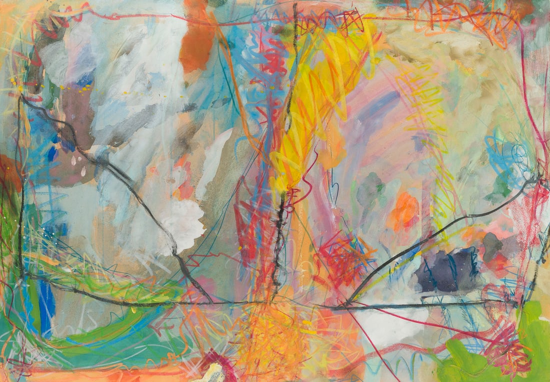 JENS JENSEN | 'O.T.': JENS JENSEN 1940 Frankfurt am Main - 2021 Berlin 'O.T.' Mixed media with watercolour, gouache and colour pencil on cardboard. Frame dimensions 109.5 x 121.5 cm. Sheet size 69.8 x 100 cm. Mounted on li