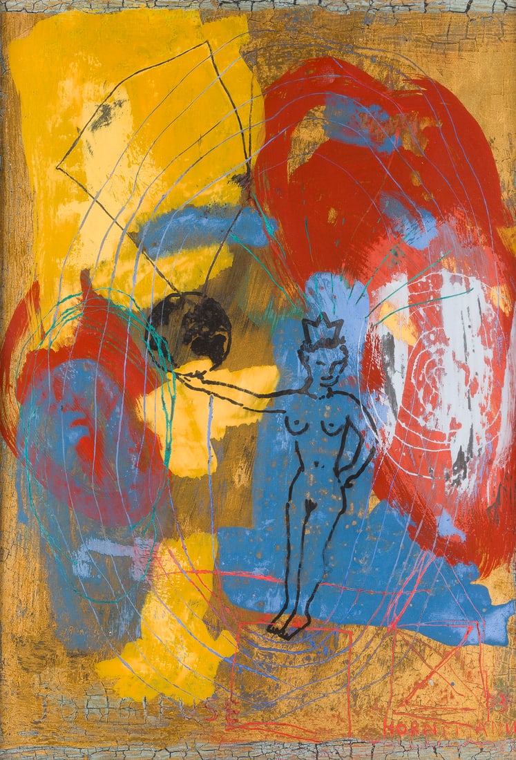 THOMAS HORNEMANN | 'JONGLEUSE' (1993): THOMAS HORNEMANN 1943 Hamburg 'JONGLEUSE' (1993) Glas, polychrome painted. Frame dimensions 38 x 28 cm. Visible size 34.8 x 24.7 cm. Signed and dated at lower right 'HORNEMANN 93'. With stamped signat