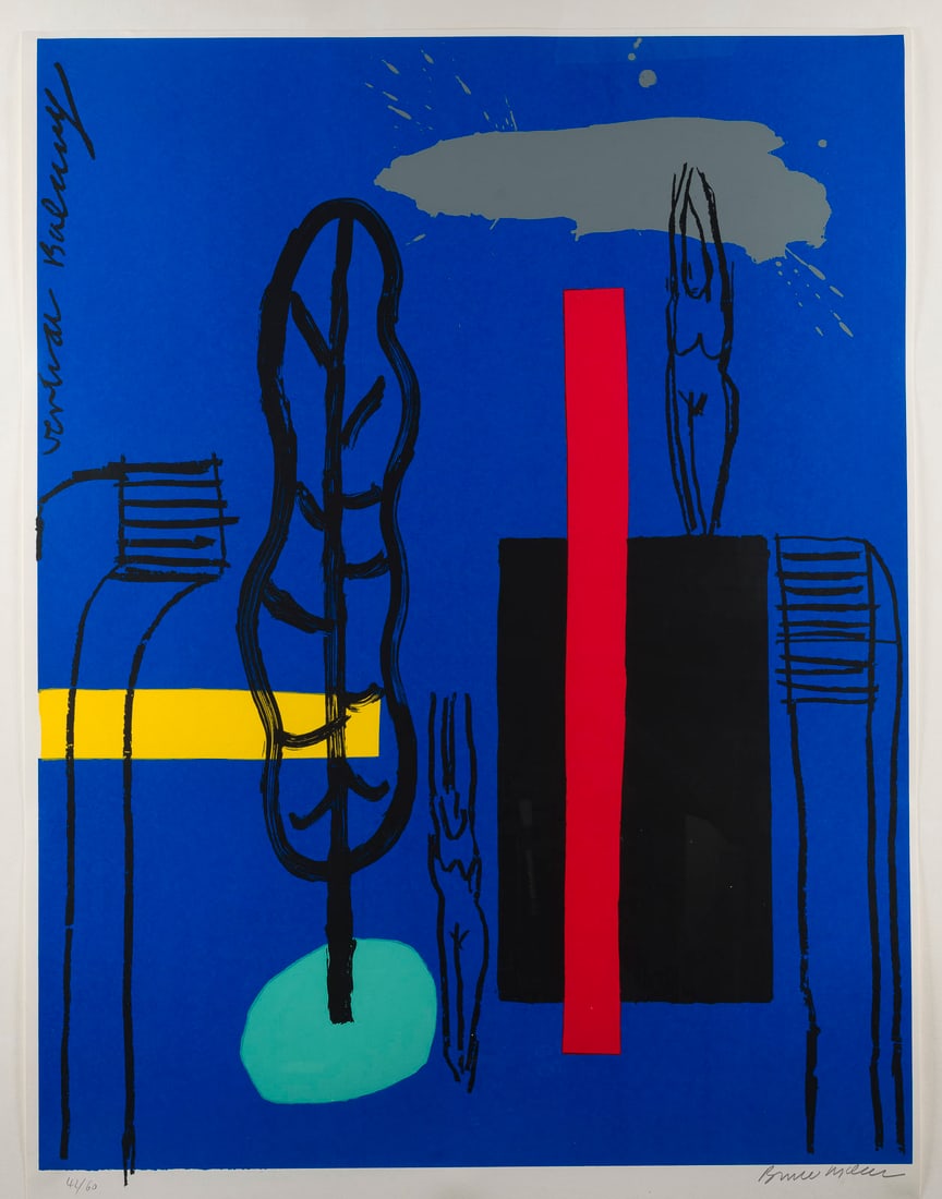 BRUCE MCLEAN | 'VERTICAL BALCONY': BRUCE MCLEAN 1944 Glasgow - live and works in London 'VERTICAL BALCONY' Silkscreen on light cardboard. F 126 x 99 cm. Print size 107 x 82,5 cm. Sheet size 111,5 x 84,5 cm. Signed in pencil lower right
