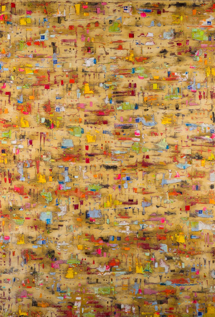 PETRA ROES-NICKEL | OHNE TITEL (2009): PETRA ROES-NICKEL 1963 Wathlingen/Celle - lives and works near Hamburg UNTITLED (2009) Mixed media, with shimmering pigments on canvas. F 167,5 x 117 cm. 160 x 110 cm. Verso: signed and inscr. on the 