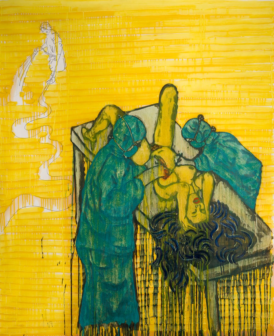 GEORG VOSS | 'IMPLANTAT' (2007): GEORG VOSS 1962 Gladbeck - lives and works in Muenster 'IMPLANTAT' (2007) Oil on paper. F 154 x 126 cm. Sheet size 147,5 x 120 cm. Monogram. lower left and dated. Verso: labelled, dated and signed on 
