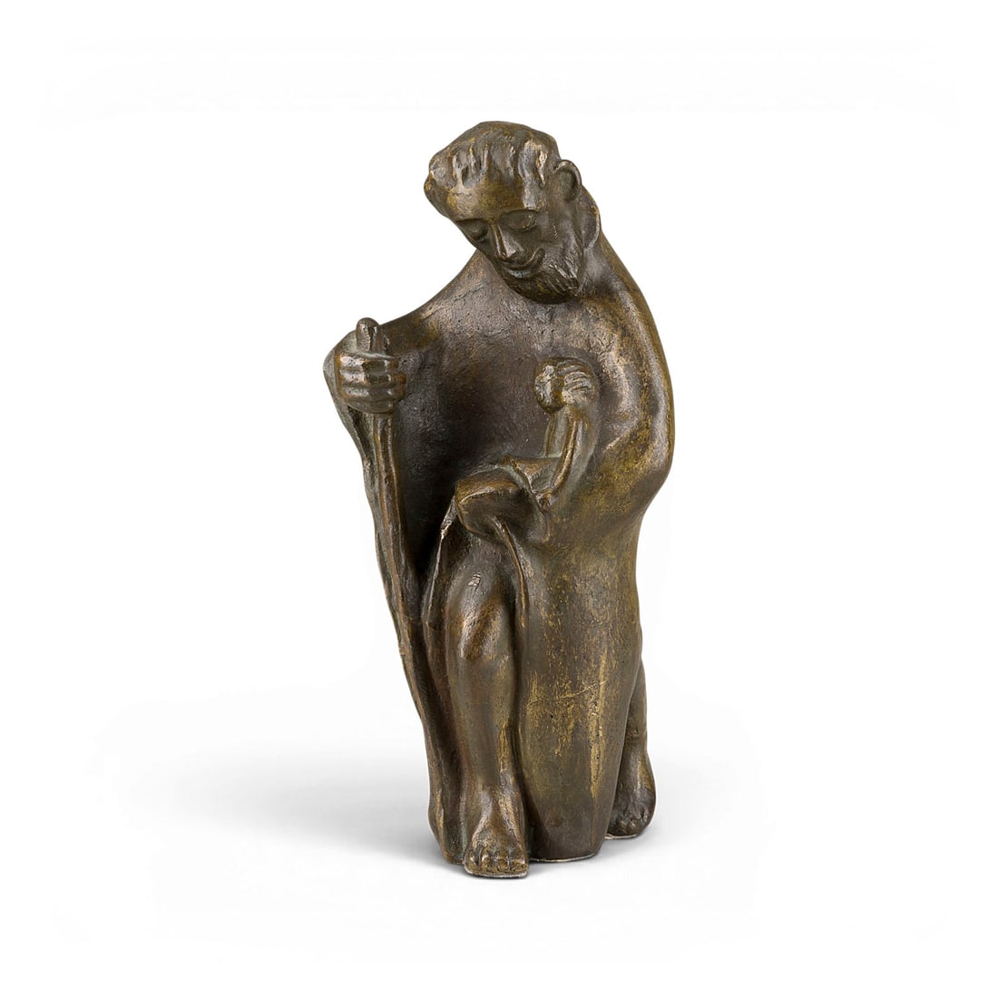 HEINZ BENTELE | HEILIGER CHRISTOPHERUS MIT DEM JESUSKIND (1958): HEINZ BENTELE Cologne 1902 - 1983 SAINT CHRISTOPHER WITH THE INFANT JESUS (1958) Bronze, brown patinated. 34.5 x 16 x 15 cm. 6.6 kg. Monogr. and dated 'HB 58' on the verso. Part. slightly rubbed and w