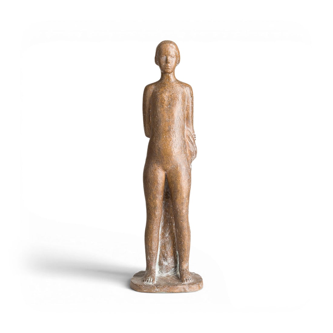WILHELM WULFF | STEHENDER FRAUENAKT: WILHELM WULFF 1891 Wehringsen - 1980 Soest STANDING NUDE Bronze with plinth, brown patinated. 51.5 x 15 x 13 cm, 6.35 kg. Signed at the plinth 'Wulff', foundry stamp 'GUSS BARTH RINTELN' on the revers