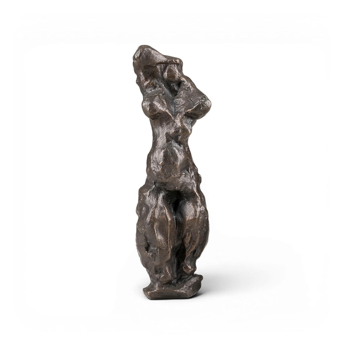 CURT BECKMANN | 'STEHENDE': CURT BECKMANN 1901 Solingen - 1970 Duesseldorf 'STEHENDE (STANDING WOMAN)' Bronze, darkbrown patinated. 22 x 6.5 x 7.5 cm. 1.49 kg. Monogrammed 'CB' on the verso.CURT BECKMANN 1901 Solingen - 1970 Due