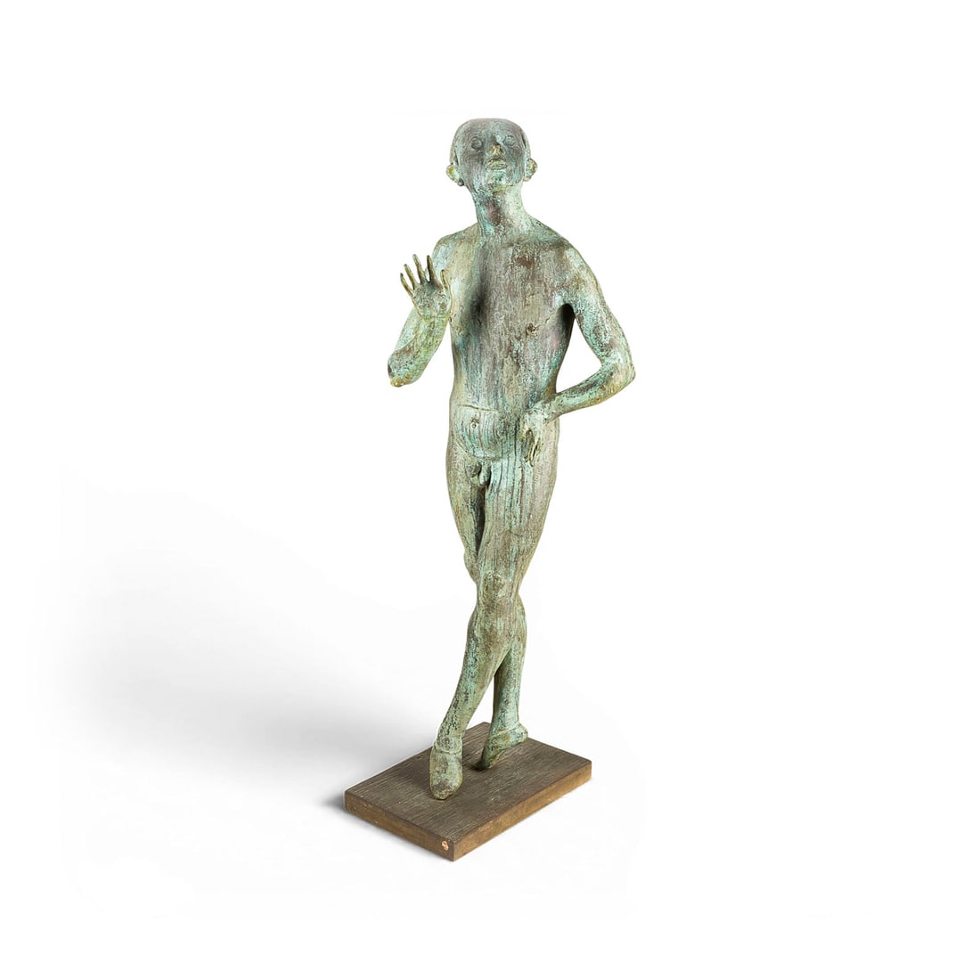 STEFANO BASCHIERATO | BALLERINO: STEFANO BASCHIERATO 1922 Sant'Angelo di Piove/Padua, Italy - 2000 Piove di Sacco, Italy BALLERINO Bronze on plinth, darkbrown and green patinated. Approx. 119.5 x 36 x 38.5 cm, 63.4 kg. Partially slig