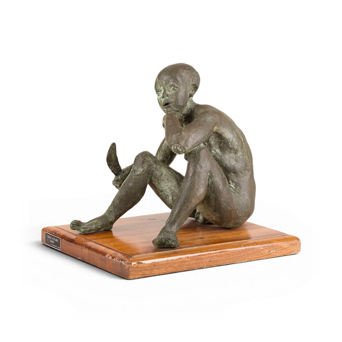 STEFANO BASCHIERATO | 'QUALE FUTURO PAPA' (1988): STEFANO BASCHIERATO 1922 Sant'Angelo di Piove/Padua, Italy - 2000 Piove di Sacco, Italy 'QUALE FUTURO PAPA' (1988) Bronze, dark brown patina, on wooden base. Bronze-H. 30,5 cm, total-H. 34 cm, total w