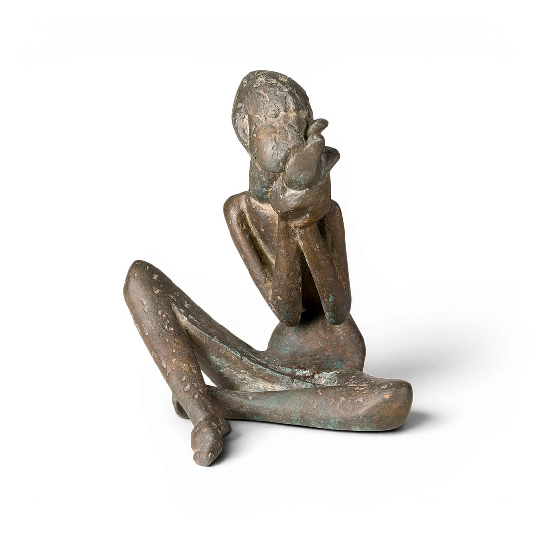 MAX KRATZ | SITZENDES MAEDCHEN MIT TAUBE: MAX KRATZ 1921 Remscheid - 2000 Duesseldorf SEATED GIRL WITH DOVE Bronze, darkbrown patinated. 26 x 26.5 x 19.5 cm. 6.2 kg. With artist's signet and foundry mark 'SCHMAEKE DUESSELDORF' on the side. Tr
