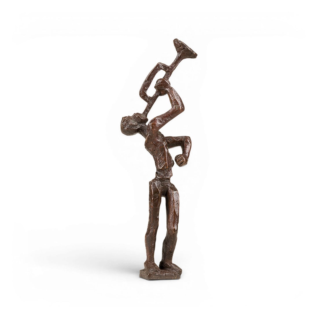 MAX SCHEGULLA | TROMPETER: MAX SCHEGULLA 1918 Trachenberg near Breslau - 2008 Mulsum near Bremerhaven TRUMPET PLAYER Bronze, red-brown patinated. 32.5 x 11.5 x 6.5 cm. 1.5 kg. With artist's signet on plinth.MAX SCHEGULLA 1918 T