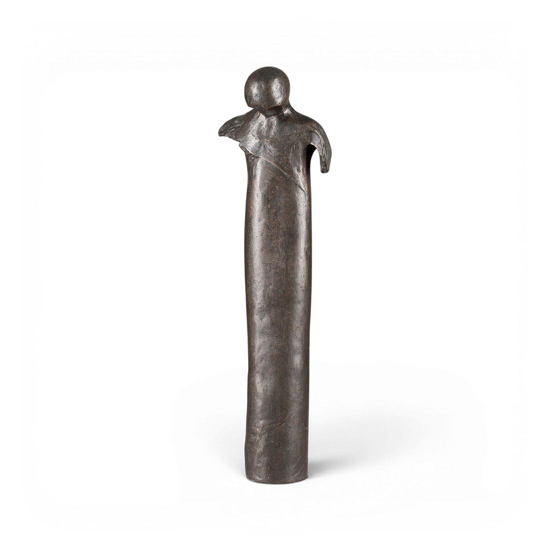 MONOGRAMMIST 'CV' | STEHENDE FIGUR: MONOGRAMIST 'CV' active 2nd H. 20th century STANDING FIGURE Bronze, dark brown patina. 45 x 14 x 8,5 cm, 3,2 kg. Monogram. 'CV' and with foundry mark 'Guss Barth Rinteln. Part. min. rubbed. Provenance
