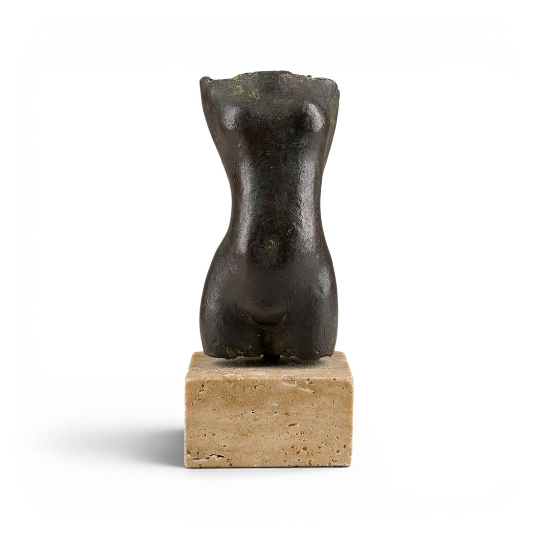 KONRAD KURZ | TORSO: KONRAD KURZ 1934 Passau - 2023 Traunstein TORSO Bronze, darkbrown patinated, on stone base. 18 x 8 x 8 cm, height of the bronze 14 cm. Total weight 1.47 kg. Numbered '14/XX', signed 'K KURZ, located '