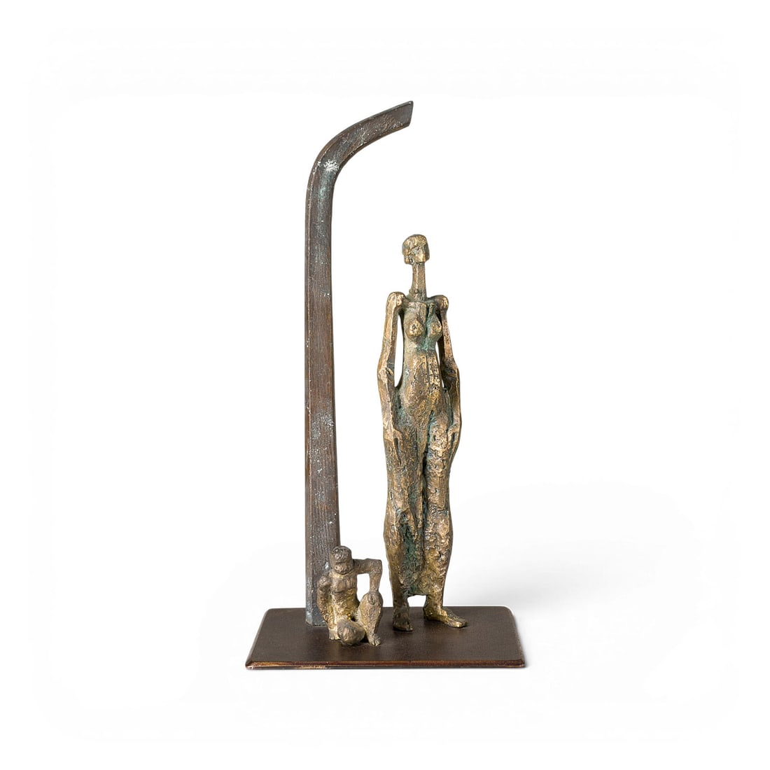 MODERNER BILDPLASTIKER | FIGURENGRUPPE: MODERN SCULPTOR active 2nd H. 20th century FIGURES Bronze, dark brown patina, on iron base. 42 x 20,5 x 15 cm, 5,32 kg. Probably unsigned. Part. with traces of oxidation, part. rubbed.MODERNER BILDPLA