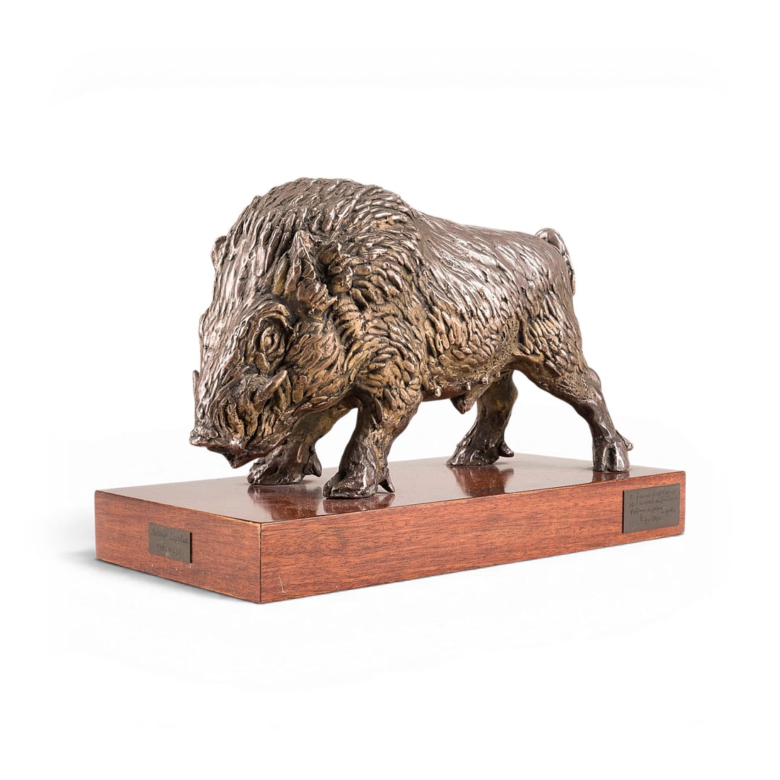 ANTONIO LIGABUE | WILDSCHWEIN (CINGHIALE): ANTONIO LIGABUE 1899 Zurich - 1965 Gualtieri, Italy WILD BOAR (CINGHIALE) Bronze, gold-coloured and brown patina, on wooden base. Bronze-H. 17 cm, L. 29 cm, base 16 x 31 x 4 cm, total weight 5,5 kg. W
