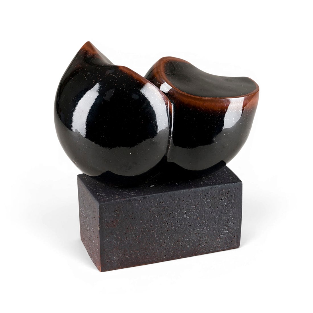 ELLY & WILHELM KUCH | DOPPELFORM: ELLY & WILHELM KUCH 1929 Nuremberg - Burgthann and 1925 Fuerth - 2023 Burgthann DOUBLE FORM Kuch Pottery, Burgthann Stoneware, thrown and mounted, glossy reddish-brown-black Tenmokku glaze, matt recta