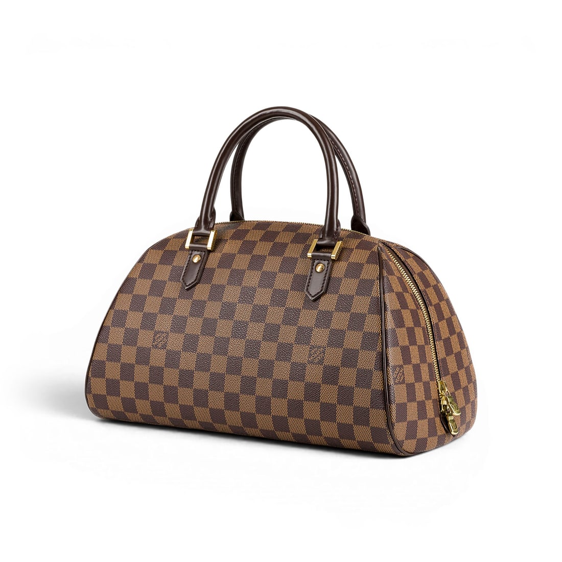 LOUIS VUITTON | 'DAMIER EBENE RIBERA MM' HANDTASCHE: LOUIS VUITTON France 'DAMIER EBENE RIBERA MM' HANDBAG Spain, 2004 Damier Ebene Canvas, calfskin leather brown, gold-toned hardware, red textile lining. 33x19x20 cm. Marked inside 'Louis Vuitton Paris 