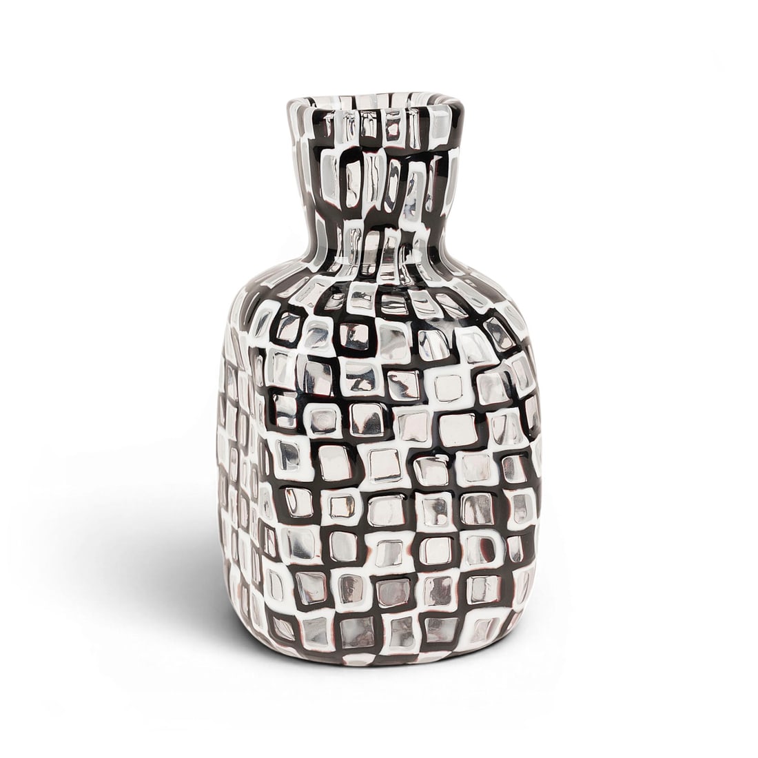 TOBIA SCARPA | VASE 'OCCHI': TOBIA SCARPA 1935 Venice 'OCCHI' VASE Murano, Venini & C., designed c. 1960 Angular murrine,colourless, deep-violet and white glass, fused to form the vessel wall. H. 21 cm, W. 11 cm, D. 11 cm. Signed