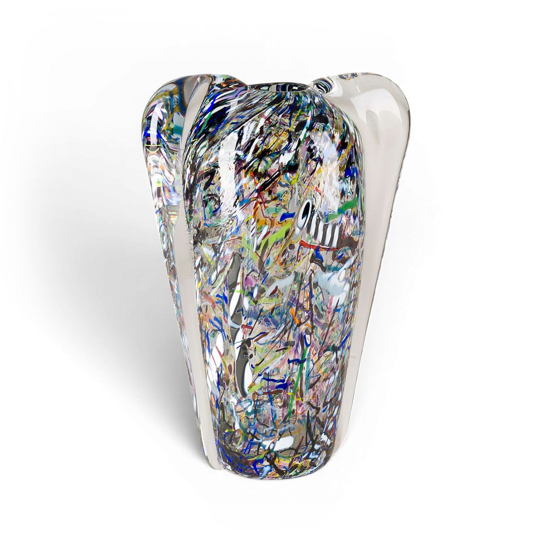 BERTIL VALLIEN | VASE 'CENTILOP': BERTIL VALLIEN 1938 Sollentuna, Sweden A 'CENTILOP' VASE Sweden, Kosta Boda, Design of 1988 Colourless glass, polychrome band and thread meltings. H. 25 cm, W. 17 cm, D. 11 cm. Marked underneath 'Kost