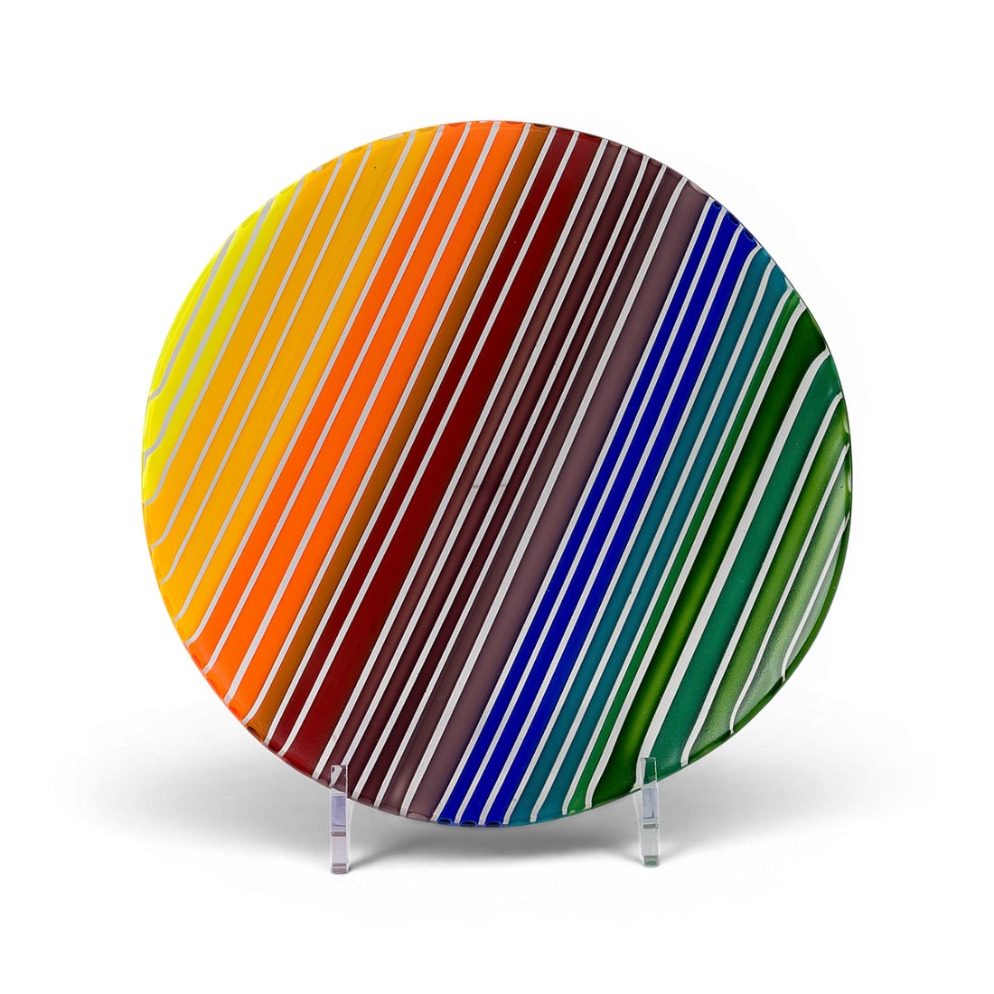 GABRIELE KUESTNER | MOSAIKTELLER: GABRIELE KUESTNER 1958 Goettingen MOSAIC PLATE Goettingen, 1988 Painted glass rods, fused into a shallow bowl, cut and matted.. D. approx. 24 cm. Marked 'Gabriele Kuestner 8/88' (incised).GABRIELE KUE