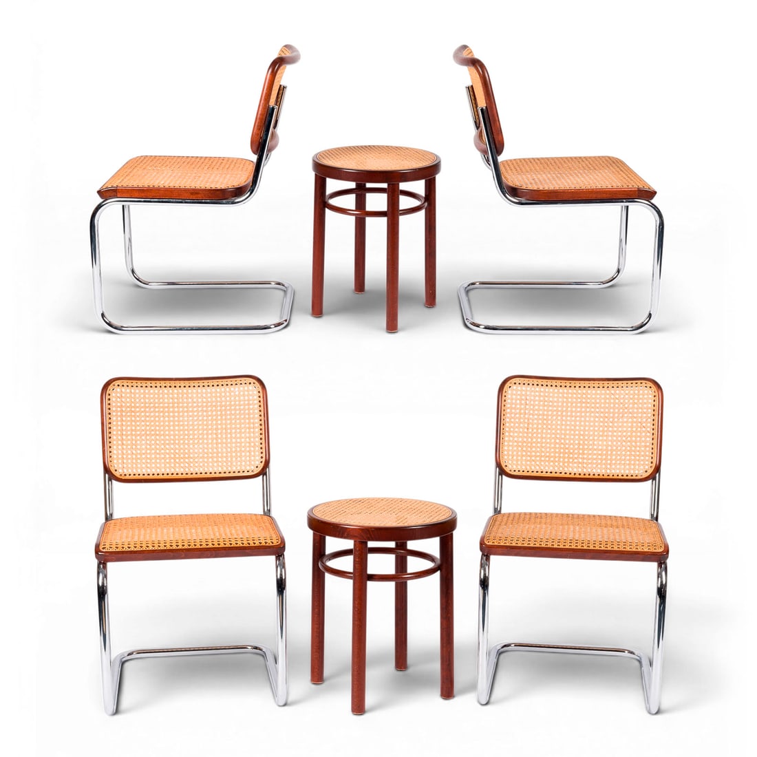 MARCEL BREUER | VIER STAHLROHR FREISCHWINGER 'S 32' UND ZWEI BUGHOLZ HOCKER '214' (1 of 5)