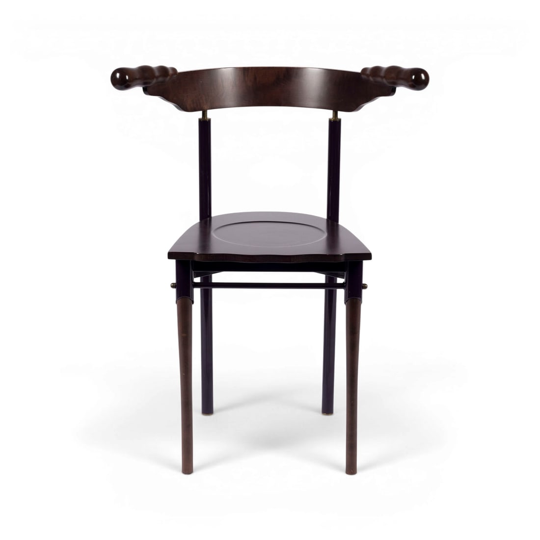 BOREK SIPEK | STUHL 'JANSKY': BOREK SIPEK 1949 Prague - 2016 ibid. A 'JANSKY' CHAIR Italy, Driade, designed 1987 Wood, likely maple, stained and clear lacquer finish, violet painted metal. H. 79 cm, W. 61,5 cm, D. ca. 40 cm. Marke