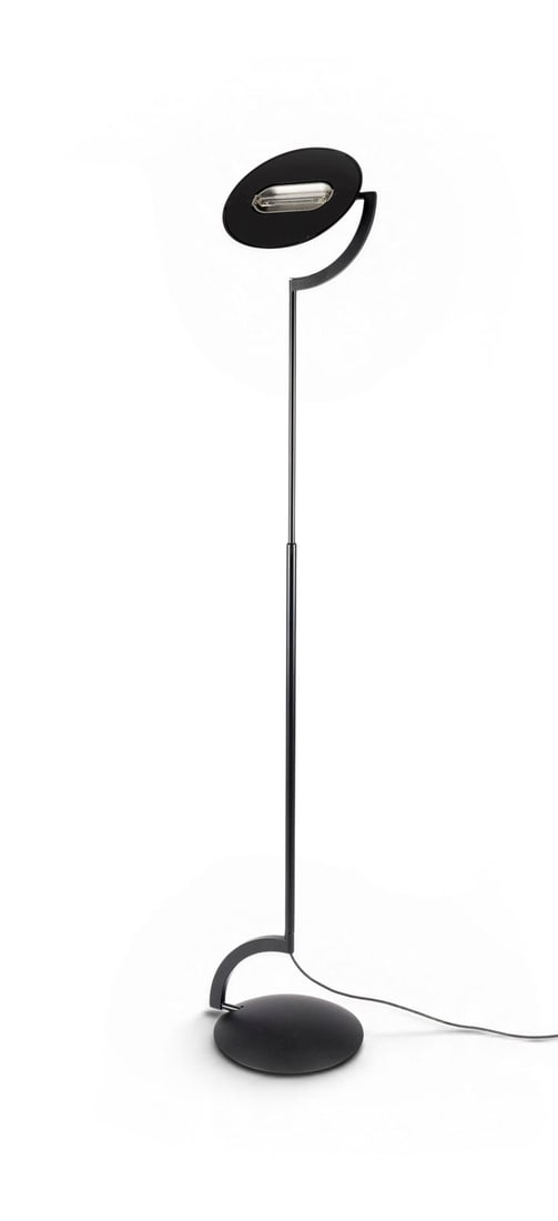 MARIO BARBAGLIA & MARCO COLOMBO | STEHLEUCHTE 'ECO TERRA': MARIO BARBAGLIA & MARCO COLOMBO Italy 'ECO TERRA' FLOOR LAMP Italy, Italiana Luce, designed 1989 Black lacquered metal, height adjustable, single-light electrified, dimmable. H. 195 - 140 cm, D. 26 cm