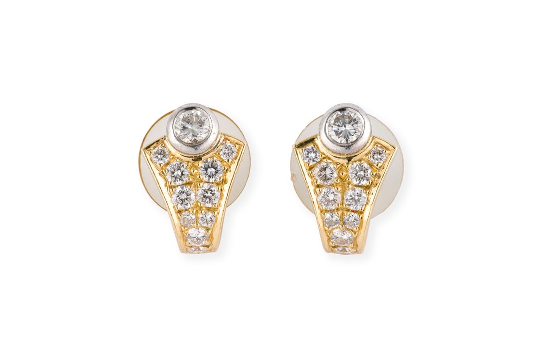BRILLANT OHRSTECKER: BRILLANT OHRSTECKER WG/GG 750 (getestet). Masse: ca. 14,5 x 9,9 mm. Ges.-Gew.: ca. 5,2 g. Ohrstecker, besetzt mit Brillanten zus. ca. 0.55 ct. H/VS.