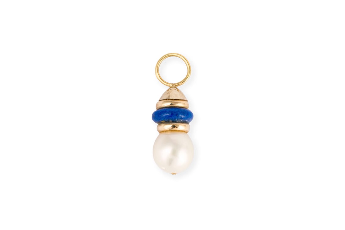 LAPIS LAZULI PERLEN ANHAENGER: LAPIS LAZULI PERLEN ANHAENGER GG 750. Masse: ca. 26,9 x 9,1 mm. Ges.-Gew.: ca. 3,1 g.
