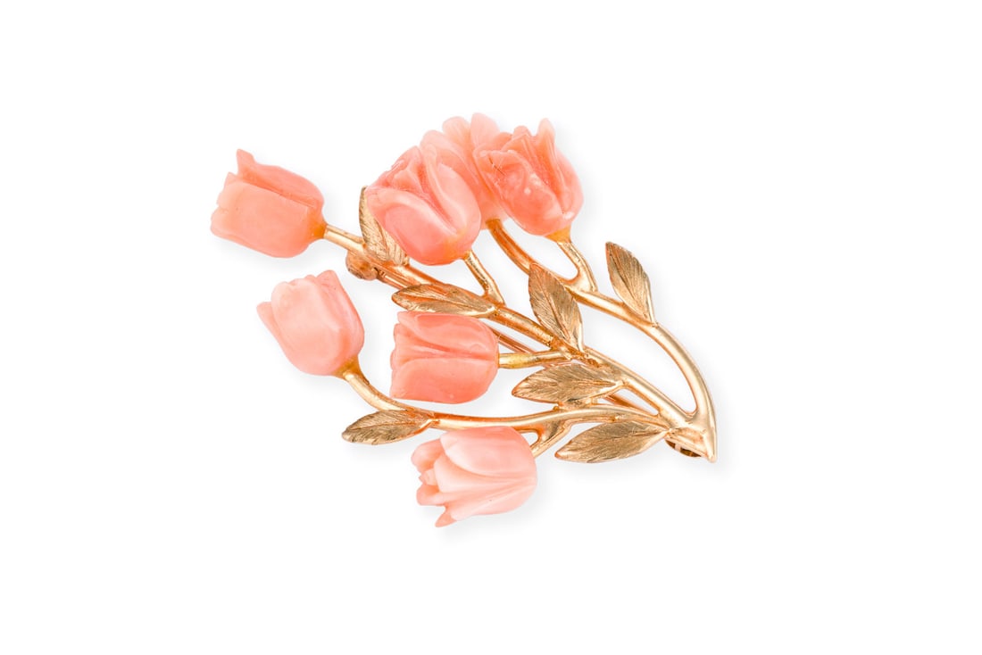 KORALLEN ROSEN BROSCHE Bitte beachten Sie, dass aufgrund der aktuellen Cites-Bestimmungen fuer: KORALLEN ROSEN BROSCHE GG 585. ca. 37,0 x 21,0 mm. Ges.-Gew.: ca. 4,2 g. Brosche mit feinen Rosen aus geschnitzter Koralle. Bitte beachten Sie, dass aufgrund der aktuellen CITES-Bestimmungen ein
