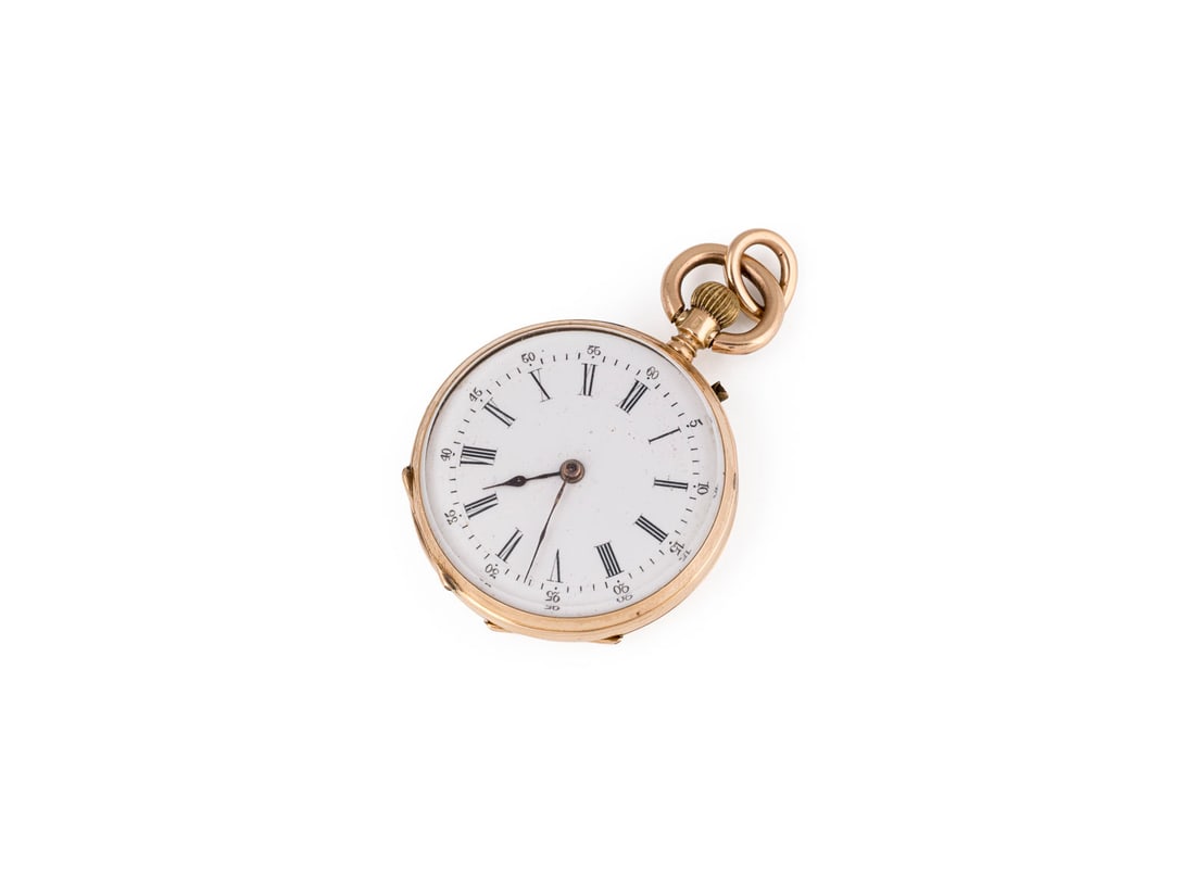 GOLD TASCHENUHR: GOLD TASCHENUHR Handaufzug (Nicht auf Funktion geprueft). GG 585. Masse: ca. 45,0 x 32,0 mm. Ges.-Gew.: ca. 27,1 g. Min. best.