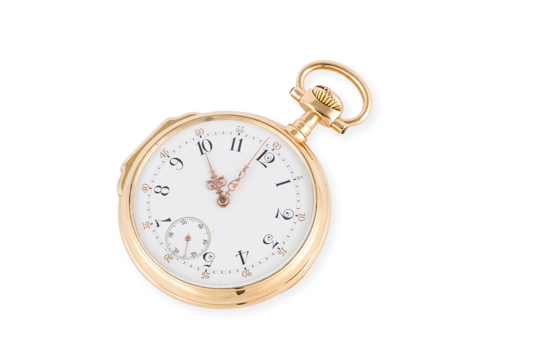 'PATEK PHILIPPE' TASCHENUHR: PATEK PHILIPPE' TASCHENUHR Referenznummer: 53852. Handaufzug (Nicht auf Funktion geprueft). GG 750. Masse: ca. 69,0 x 49,0 mm. Ges.-Gew.: ca. 89,4 g. Innengravur: ' Fabrique pour Prosper Alphonse Delb