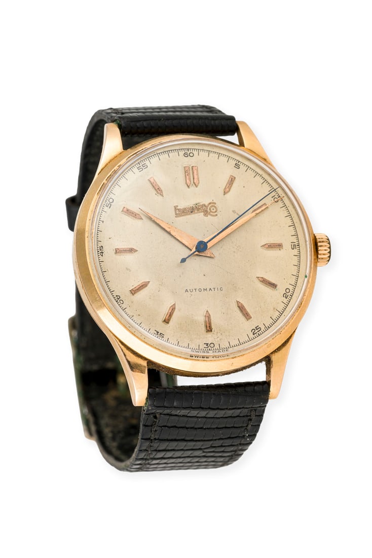 'EBERHARD' AUTOMATIK ARMBANDUHR: EBERHARD' AUTOMATIK ARMBANDUHR Referenznummer: 627505. Automatik (Nicht auf Funktion geprueft). GG 750. D.: ca. 36,0 mm. Ges.-Gew.: ca. 41,3 g. Dornschliesse nicht orig. Min ber. und best.