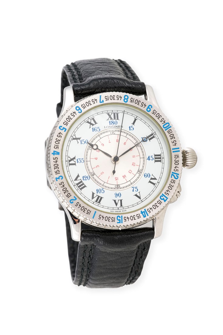 'LONGINES' LINDBERGH ARMBANDUHR: LONGINES' LINDBERGH ARMBANDUHR Referenznummer: 989.5215.4.011. Automatik (Nicht auf Funktion geprueft). Edelstahl. D.(Gehaeuse): ca. 38,00 mm (ohne Krone). Ges.-Gew.: ca. 53,0 g. Inkl Box und Papiere