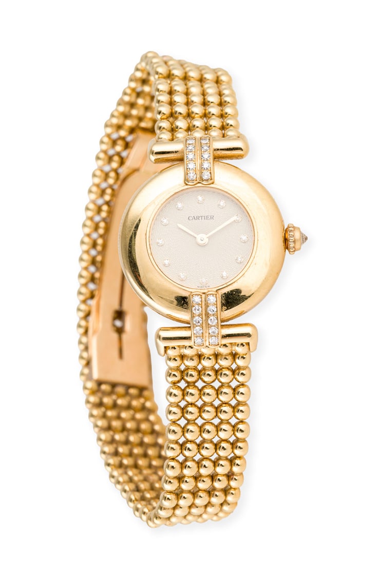 'CARTIER' COLISEE ARMBANDUHR: CARTIER' COLISEE ARMBANDUHR Referenznummer: C86165. Quarz (Nicht auf Funktion Geprueft). GG 750. D.: ca. 24,0 mm. Ges.-Gew.: ca. 54,9 g. Inkl. Box. Damenuhr von Cartier 1980 aus der