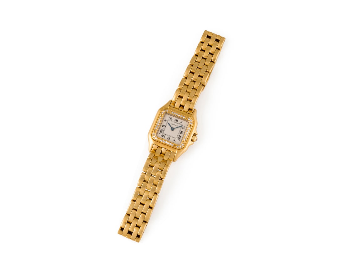'CARTIER' PANTHERE ARMBANDUHR: CARTIER' PANTHERE ARMBANDUHR Quarz (Nicht auf Funktion geprueft). GG 750. Gehaeuse.: ca. 22,0 mm x 30,0 mm. Ges.-Gew.: ca. 70,5 g. inkl. Zertifikat aus 1986. Das kleine Modell von Panther de Cartier, 
