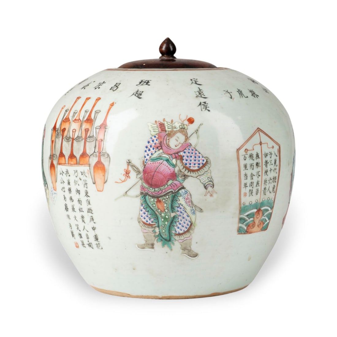 EIN FAMILLE-ROSE-INGWERTOPF MIT DARSTELLUNGEN AUS 'WU SHUANG PU' (1 of 5)
