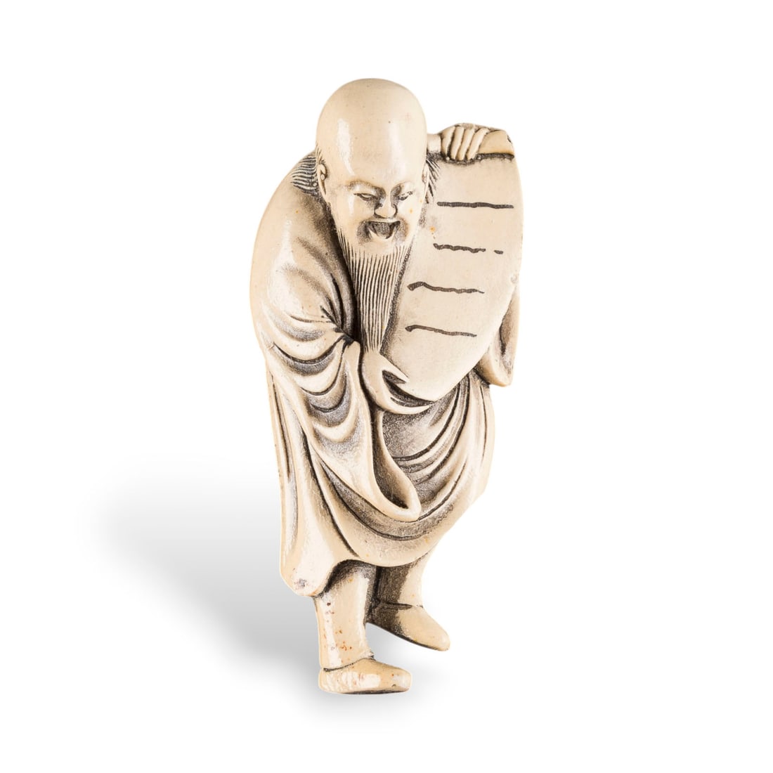 EIN NETSUKE EINES SENNIN: A NETSUKE OF A SENNIN Japan Probably plastic. H. 6 cm. With traces of use, partially abraded, chipped and stained.EIN NETSUKE EINES SENNIN Japan Wohl Kunststoff. H. 6 cm. Mit Gebrauchsspuren, part. be