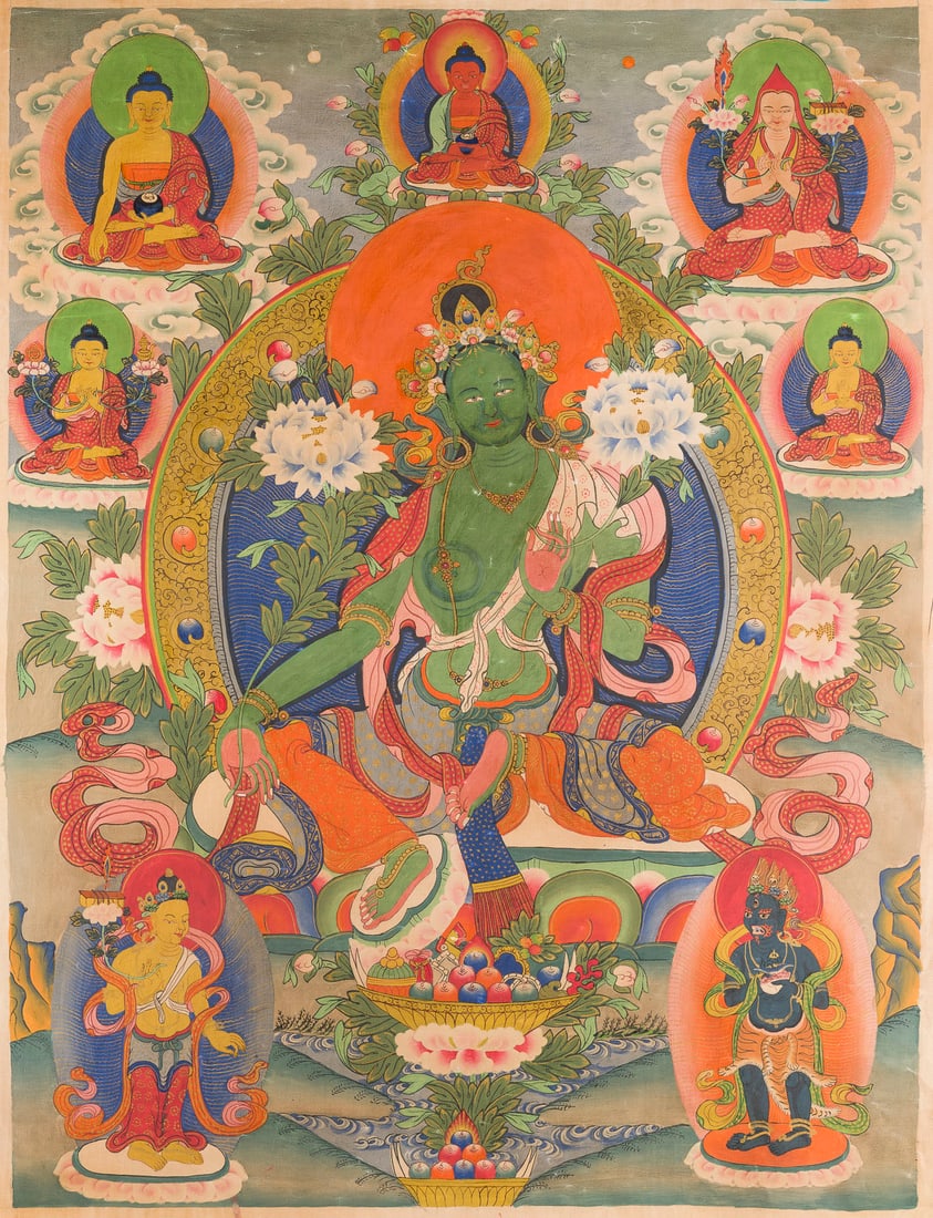 ZWEI THANGKAS MIT DARSTELLUNGEN DER GRUENEN TARA (1 of 2)