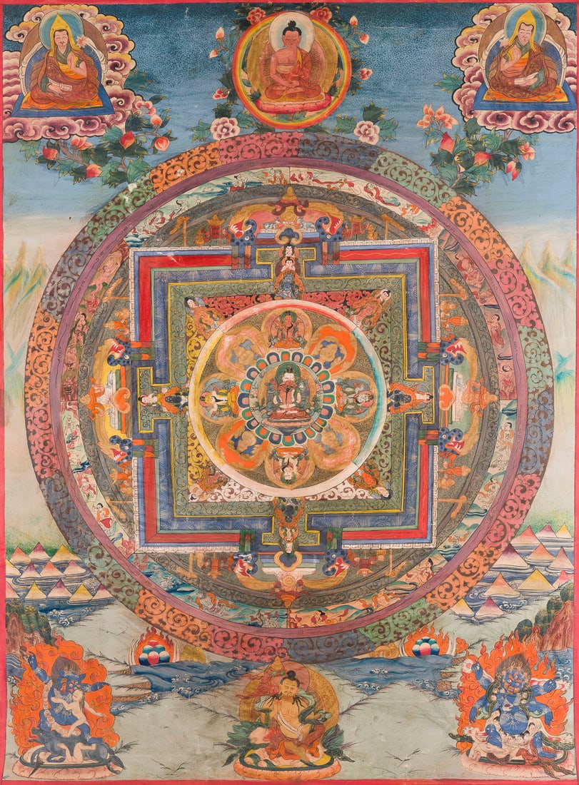 EIN KONVOLUT VON DREI MANDALA-THANGKAS (1 of 3)