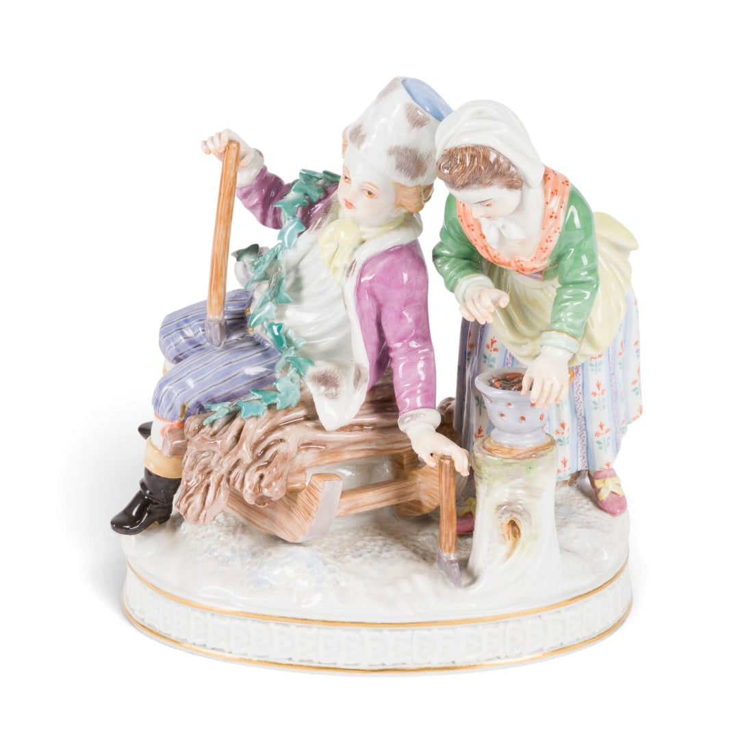 JOHANN CARL SCHOeNHEIT | ALLEGORIE-DER WINTER: JOHANN CARL SCHOeNHEIT 1730 Meissen - 1805 ebd. ALLEGORIE-DER WINTER Deutsch, Meissen, 1991 (Entwurf 1782) Porzellan, polychrome Malerei, Goldstaffage. H. 14 cm. Unterglasurblaue Schwertermarke,