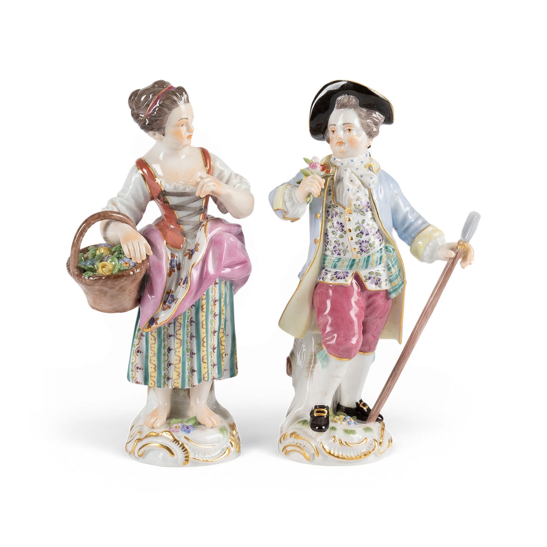 JOHANN JOACHIM KAENDLER | GAeRTNERKIND MIT KORB UND GAeRTNERKIND MIT SCHAeFERSTAB: JOHANN JOACHIM KAENDLER 1706 Fischbach/Arnsdorf - 1775 Meissen GAeRTNERKIND MIT KORB UND GAeRTNERKIND MIT SCHAeFERSTAB Deutsch, Meissen, 1999 und 2000 (Entwurf 1750-1760) Porzellan, polychrome Malerei