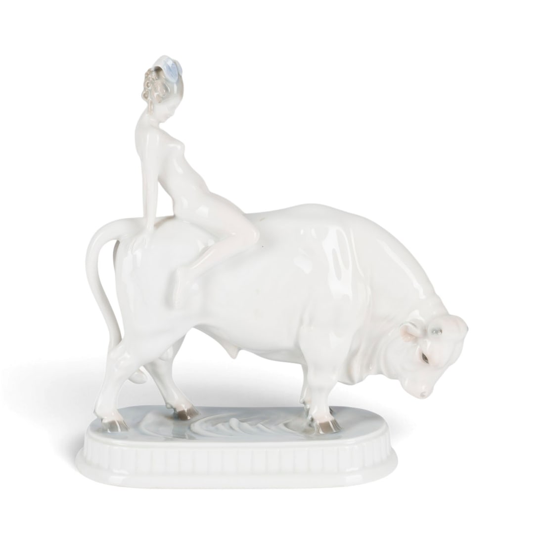 ADOLF OPPEL | EUROPA AUF DEM STIER: ADOLF OPPEL 1840 Stuttgart - 1923 ebd. EUROPA AUF DEM STIER Deutsch, Rosenthal, 1926 (Entwurf 1921) Porzellan, polychrom gefasst. H. 22 cm, B. 23 cm. Unterglasurgruener Manufakturstempel