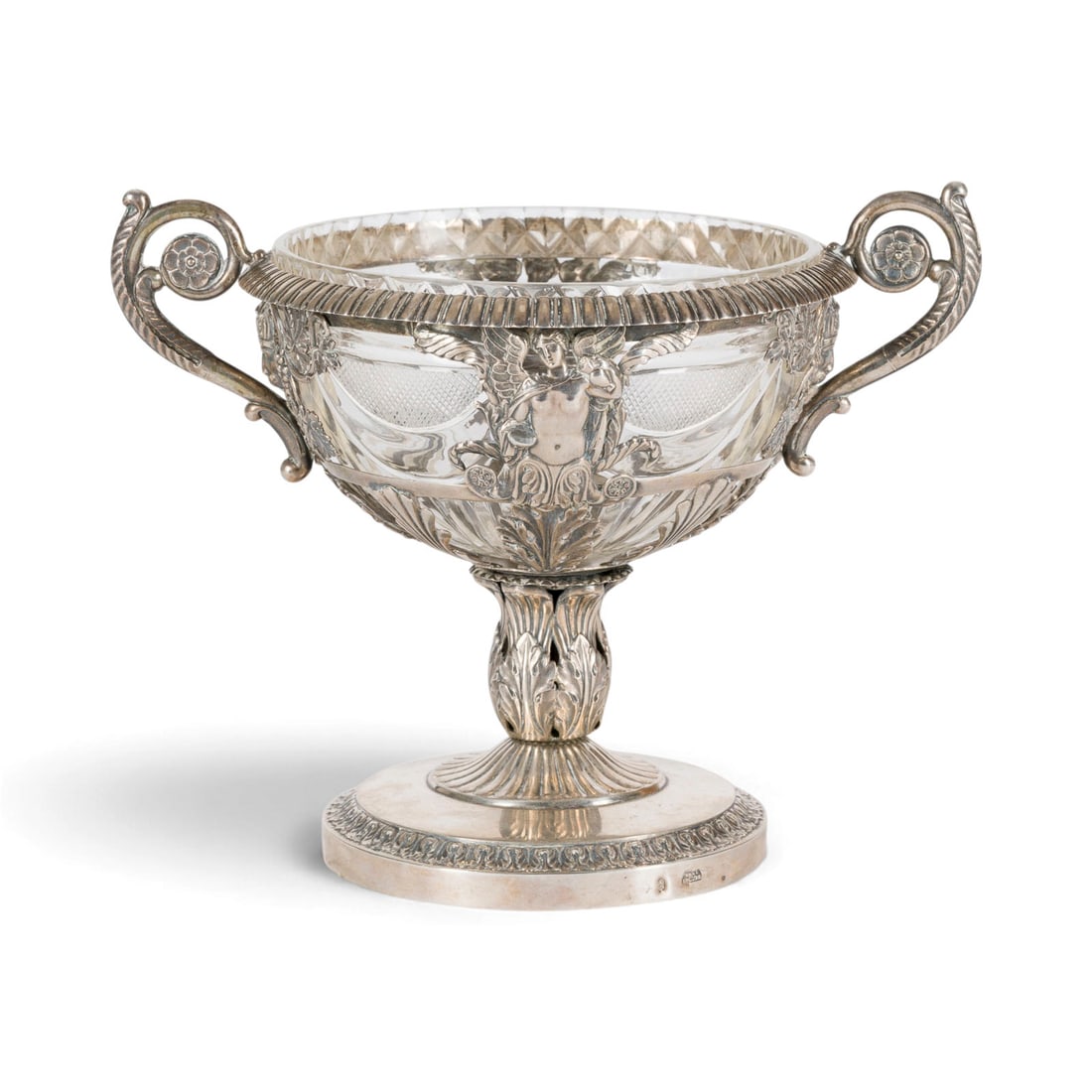 | KONFITUeRE: KONFITUeRE Deutsch, Augsburg, Johann Jakob Bruglocher, 18. Jh. Silber, Glas. Ges.-Gew. 245 g (ohne Glas), H. 15,2 cm. Punziert mit Stadtmarke und Meistermarke 'BRUG/LOCHER'.KONFITUeRE Deutsch,
