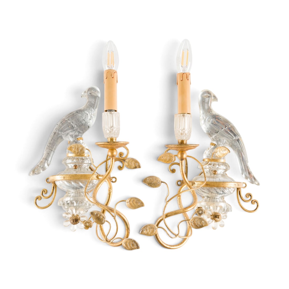 | PAAR WANDLAMPEN: PAIR OF WALL SCONCES Italy, Banci Firenze, late 20th century. Metal (partially gilded), glass. Approx. 35 x 24 x 18 cm. Marked on the reverse with an adhesive label: 'Banci Firenze Made in Italy'.
