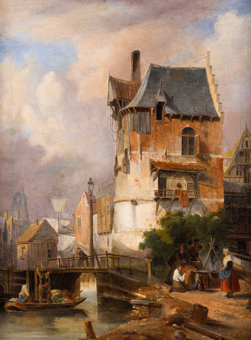 CHARLES LEICKERT | SOMMERLICHE STADTANSICHT MIT STAFFAGE, 1891: CHARLES LEICKERT 1818 Brussels - 1907 Mainz SUMMER CITYSCAPE WITH FIGURES, 1891 Oil on canvas. 75 x 60 cm (f. 96 x 82 cm). Signed and dated lower right. Restored. Framed.CHARLES LEICKERT 1818 Bruessel