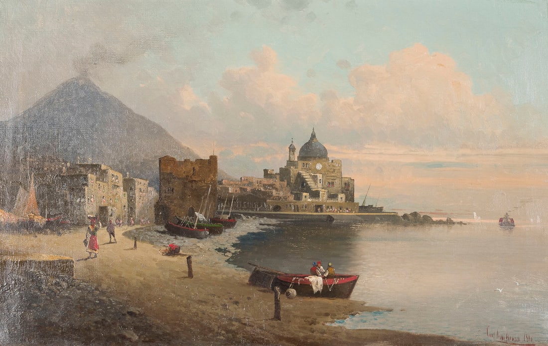 KARL KAUFMANN | BUCHT VON NEAPEL, 1890: KARL KAUFMANN 1843 Neuplachowitz - 1905 Vienna THE BAY OF NAPLES, 1890 Oil on canvas. 37 x 58 cm (f. 54 x 75 cm). Signed and dated lower right. Framed.KARL KAUFMANN 1843 Neuplachowitz - 1905 Wien BUCH