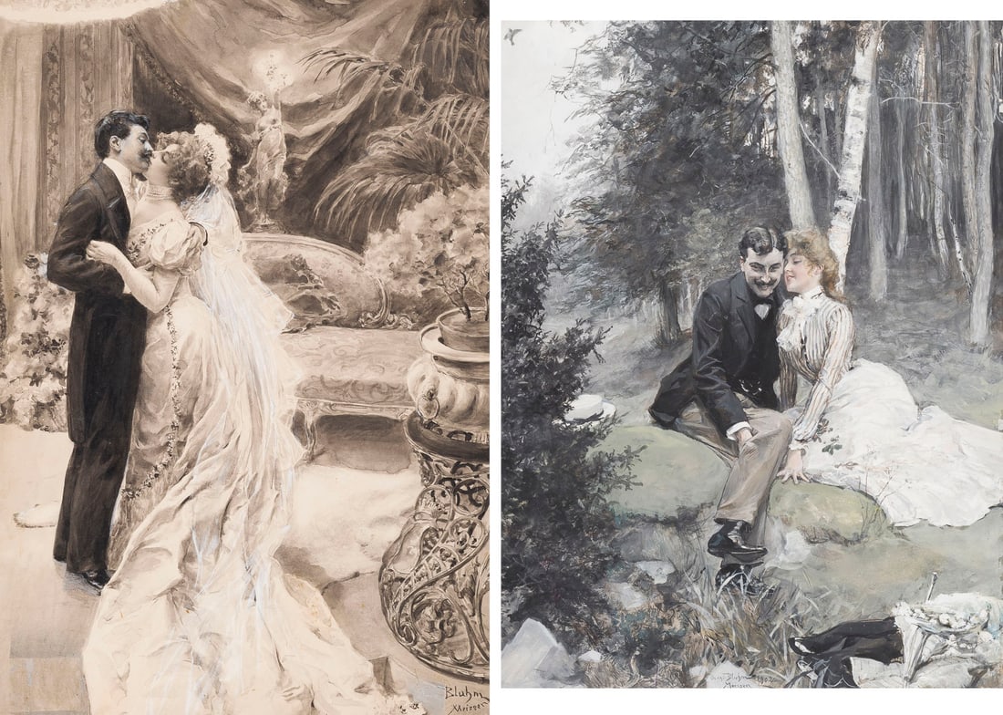 OSCAR BLUHM | ZWEI ARBEITEN: DAS LIEBESPAAR IN DER NATUR, 1902. DER HOCHZEITSTAG (1 of 5)
