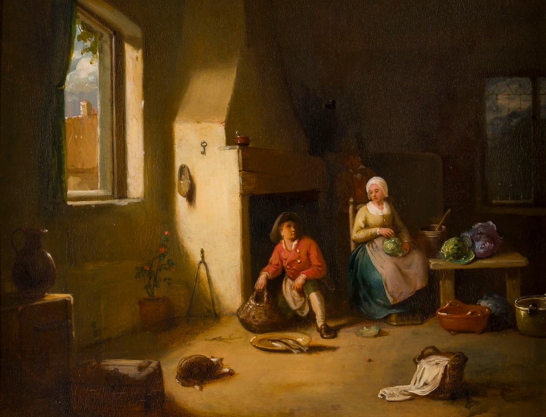 HOLLAeNDISCHE SCHULE DES 19. JH. | KUeCHENSZENE: HOLLAeNDISCHE SCHULE DES 19. JH. KUeCHENSZENE Oel auf Holz. 34 x 43 cm (R. 48 x 59 cm). Rahmen.HOLLAeNDISCHE SCHULE DES 19. JH. KUeCHENSZENEOel auf Holz. 34 x 43 cm (R. 48 x 59 cm). Rahmen.