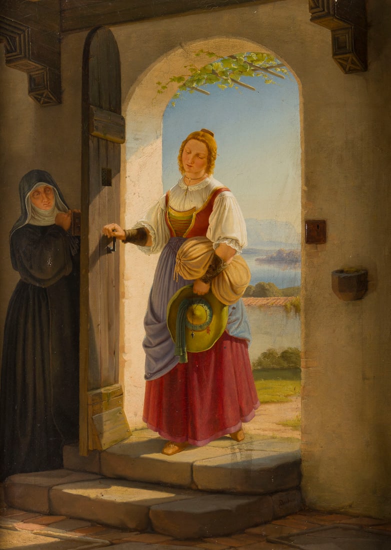 CHRISTIAN RUBEN | EINTRITT INS KLOSTER: CHRISTIAN RUBEN 1805 Trier - 1875 Wien EINTRITT INS KLOSTER Oel auf Leinwand. 50 x 38 cm (R. 60 x 47 cm). Unten signiert. Rahmen.CHRISTIAN RUBEN 1805 Trier - 1875 Wien EINTRITT INS KLOSTEROel auf Lein
