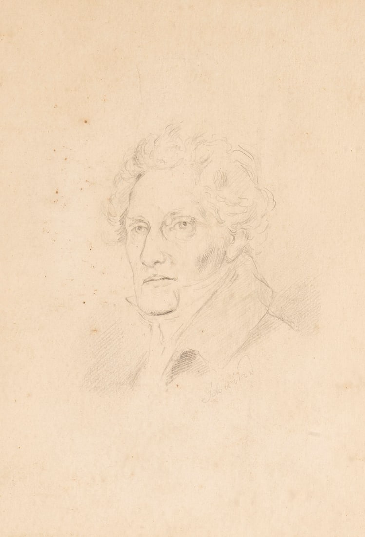 MORITZ VON SCHWIND | HERRENPORTRAeT: MORITZ VON SCHWIND 1804 Vienna - 1871 Niederpocking PORTRAIT OF A GENTLEMAN Pencil on paper. Sight size 16 x 12 cm (f. 31 x 25 cm). Signed. Slightly toned, minimally stained. Framed under glass in a m